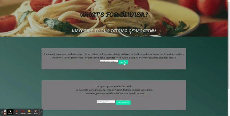 screenshot of my WhatsForDinner Project